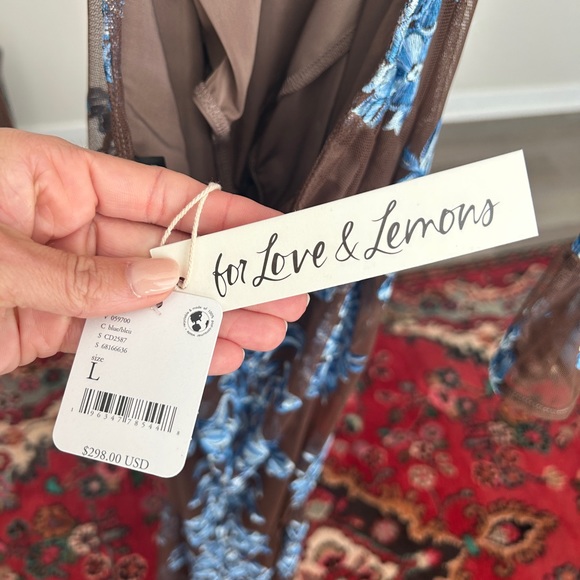 For Love and Lemons Temecula Cut Out Embroidered Lace Maxi Dress BLUE - Picture 4 of 12